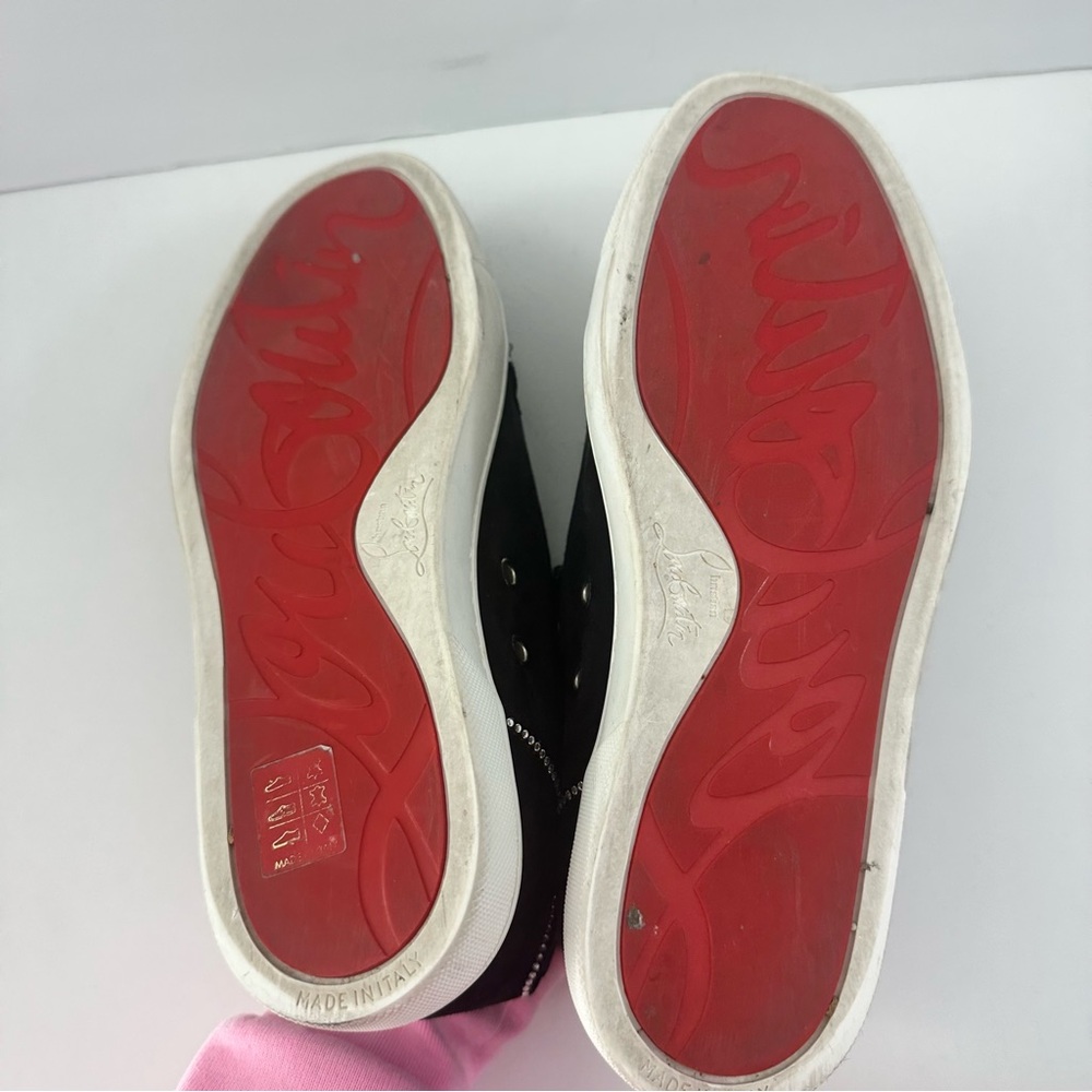 EUC! Christian Louboutin Black Suede Kiddo Bordo Crystal Velcro Sneakers 37 7 - Picture 13 of 15